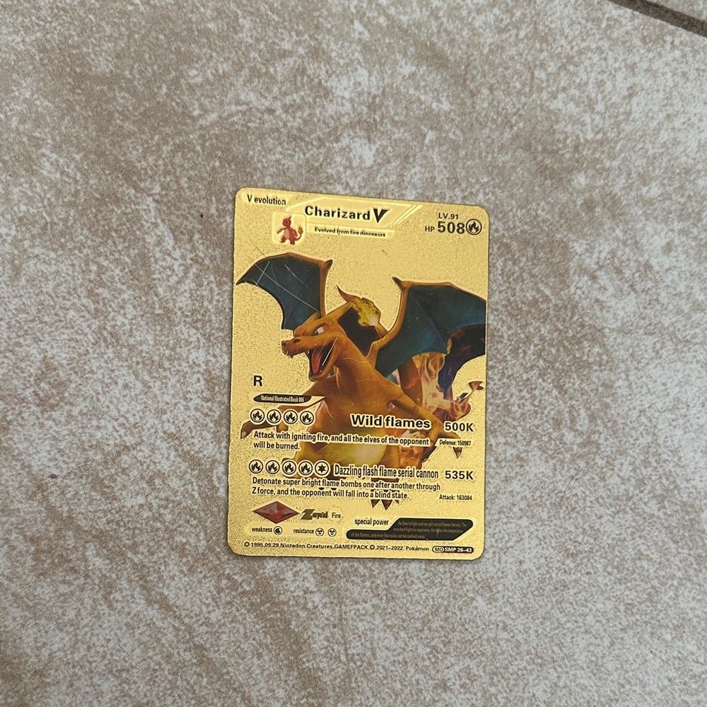 Pokemon Charizard V Card - Gold and Black